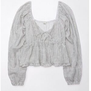 American Eagle Ruched Long Sleeve Babydoll Top size M